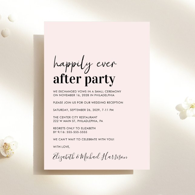 Invitation de réception de mariage rose minimalist (An chic Happily Ever After Party invitation for your wedding celebration)