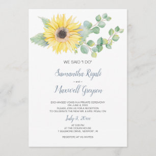 Invitation de réception Elopement, tournesol Eucal