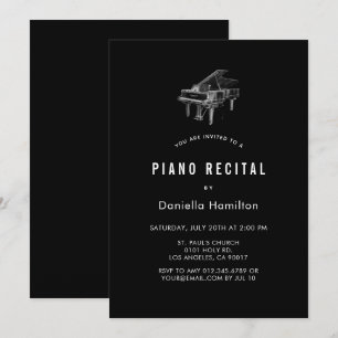 Invitation de récital de piano minimal noir