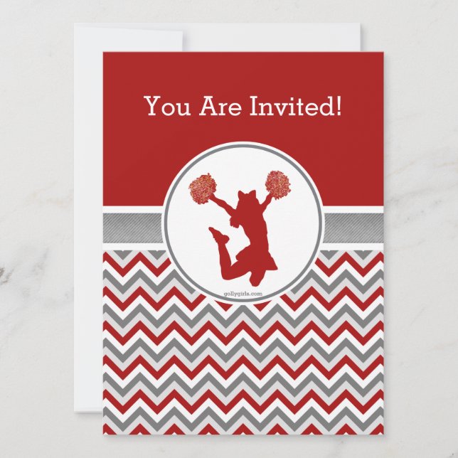 Invitation de Red Chevron Cheer ou de Pom Party (Devant)
