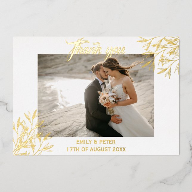 Invitation de remerciement de mariage en or à reli (Recto)