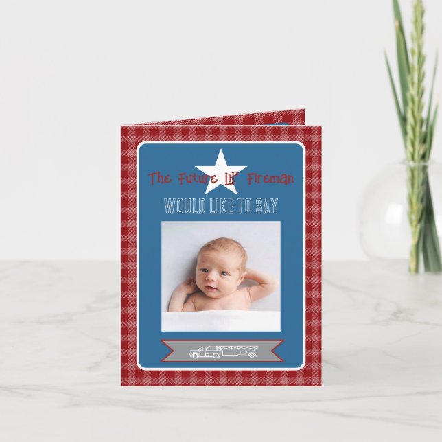 Invitation de remerciement pliée du petit pompier (Devant)