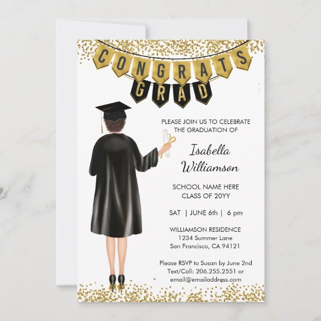 Invitation de remise de diplômes unique Cheveux br (Devant)