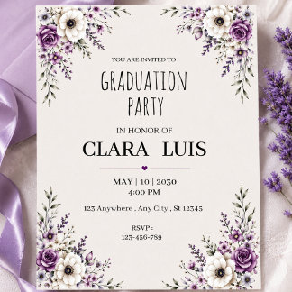 Invitation de remise des diplômes Fleurs violettes