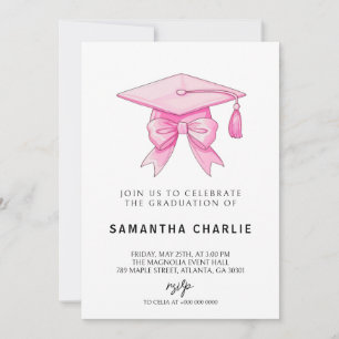 Invitation de remise des diplômes rose au nœud coq