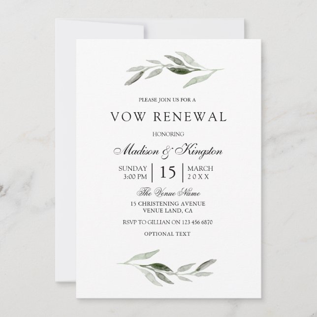 Invitation de renouveau élégant pour la feuille ve (Devant)