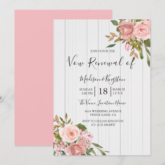 Invitation de renouvellement de Vow en bois blanc  (Devant / Derrière)