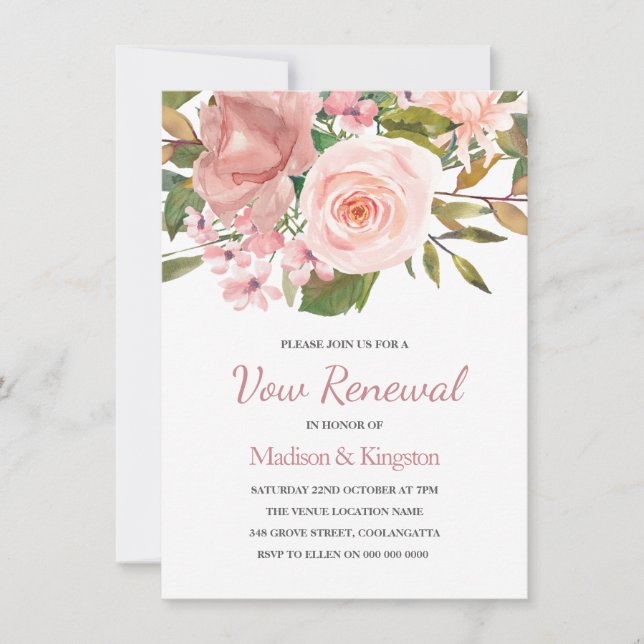 Invitation de renouvellement Vow Gold Rose rose (Devant)