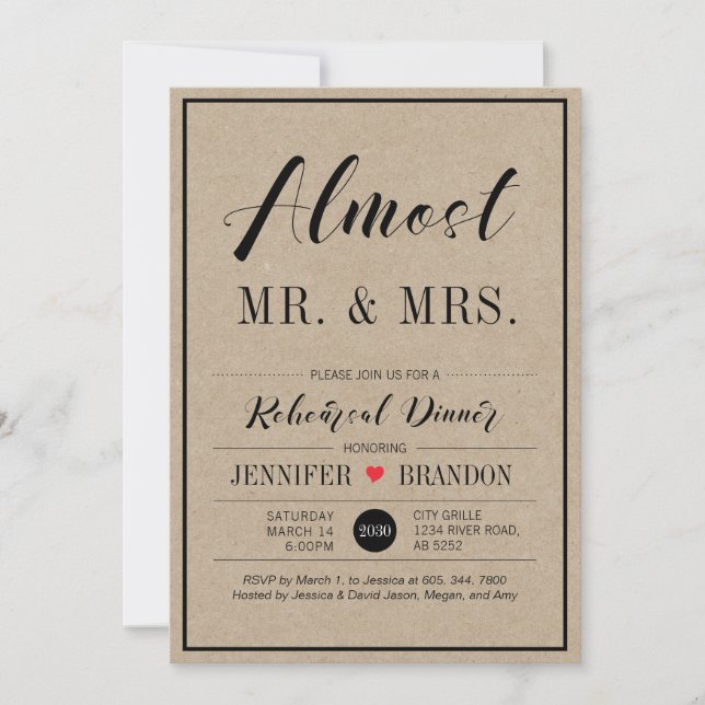 Invitation de répétition de dîner de mariage Chic  (Devant)