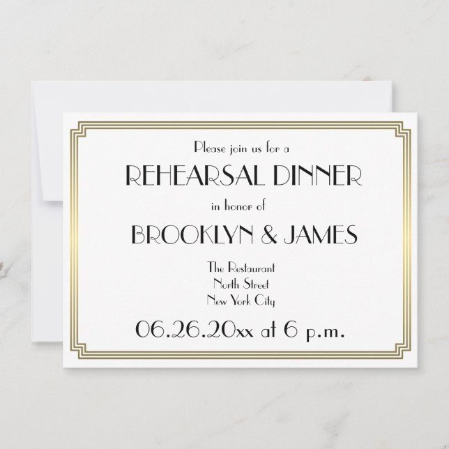 Invitation de répétition de mariage Great Gatsby A (Devant)