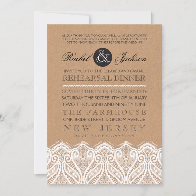Invitation de répétition de mariage rustique de ca (Devant)