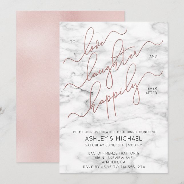 Invitation de répétition en marbre Rose d'or Blush (Devant / Derrière)