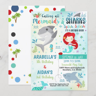 Invitation de requin sirène frère frère anniversai