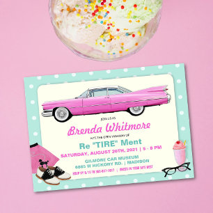 Invitation de retraite Cadillac rose Rétro des ann