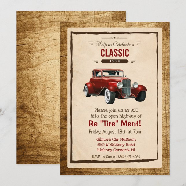 Invitation de retraite de voiture classique vintag (Devant / Derrière)