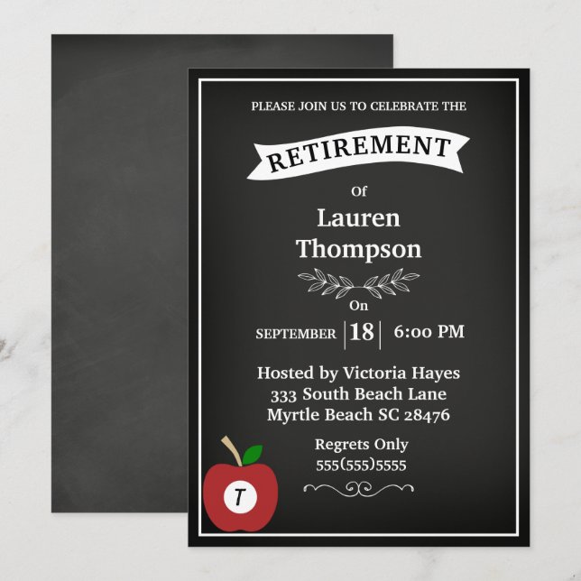 Invitation de retraite d'enseignant sur tableau no (Devant / Derrière)