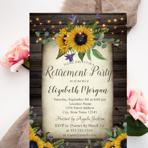 Invitation de retraite en bois marron Tournesols