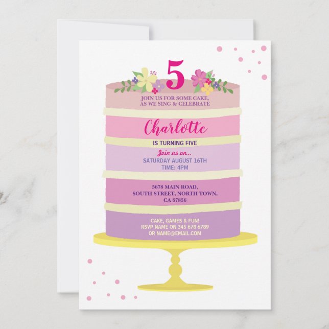 Invitation de rose de gâteau de fête (Devant)