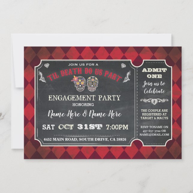 Invitation de rouge de partie de billet de crânes (Devant)