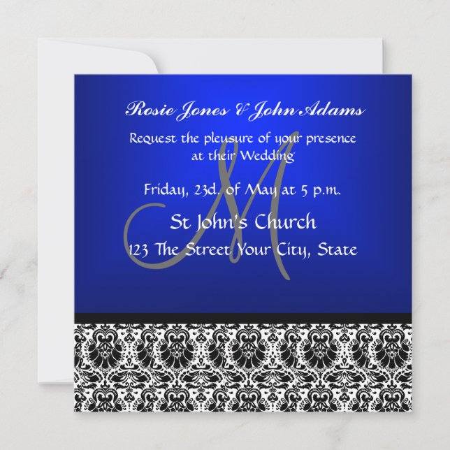 Invitation de Royal Blue Mariage damassé (Devant)
