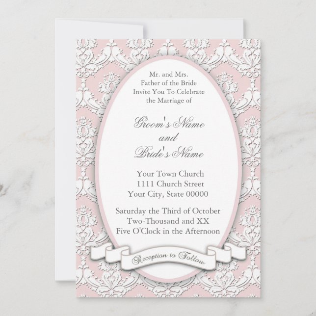 Invitation de ruban de damassé (rose) (Devant)