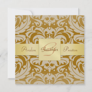 Invitation de ruban d'or de monogramme de damassé
