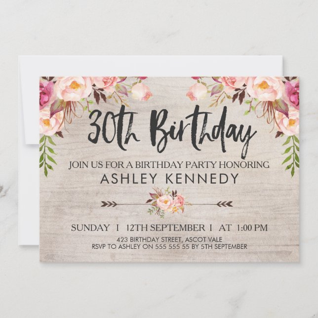Invitation de Rustic Boho Floral 30e anniversaire (Devant)