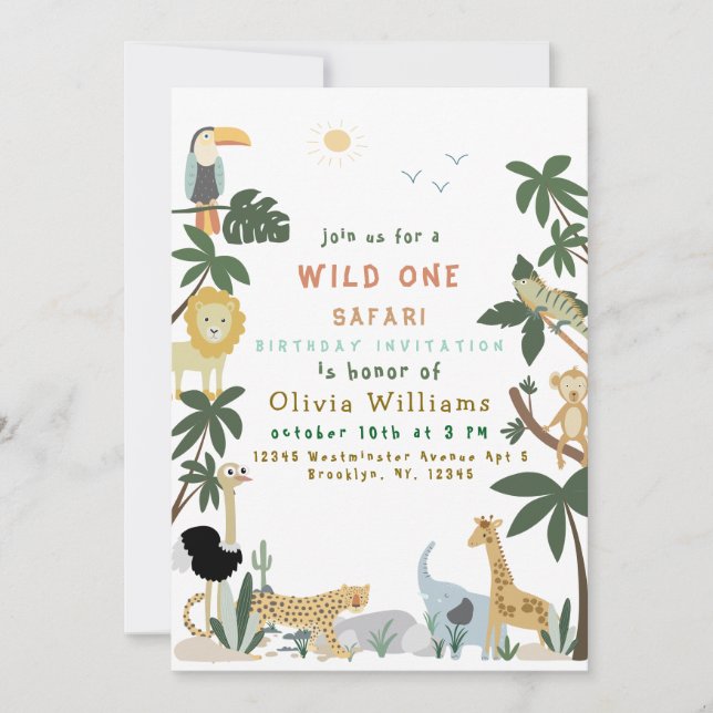 Invitation de Safari Wild One modifiable (Devant)