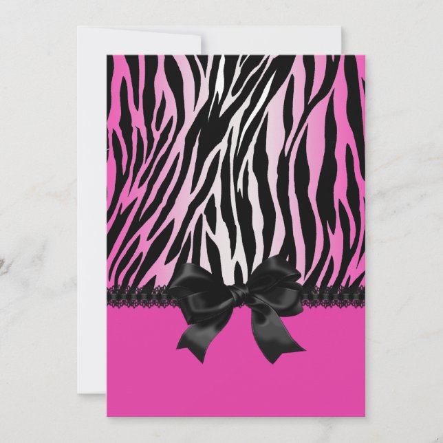 Invitation de Sassy Pink Zebra avec Bow (Devant)