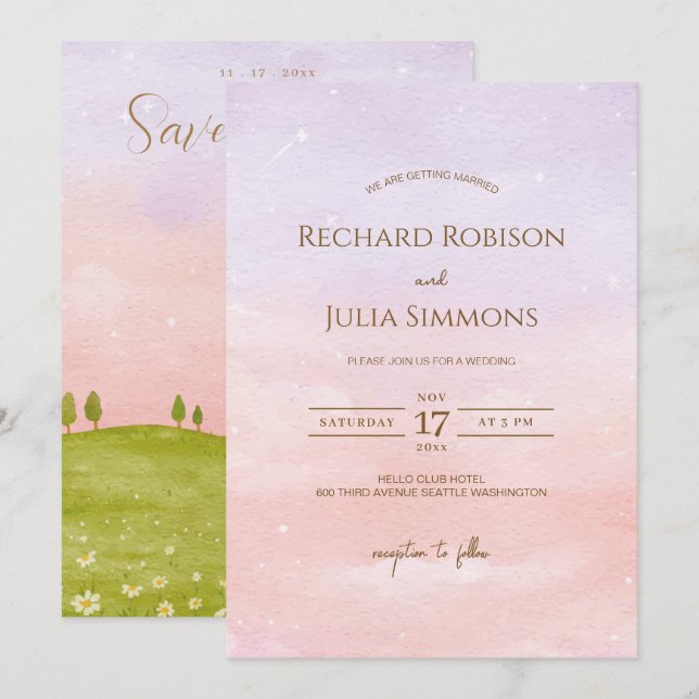 Invitation de sauvegarde de date LILAC / Rose aqua (Devant / Derrière)