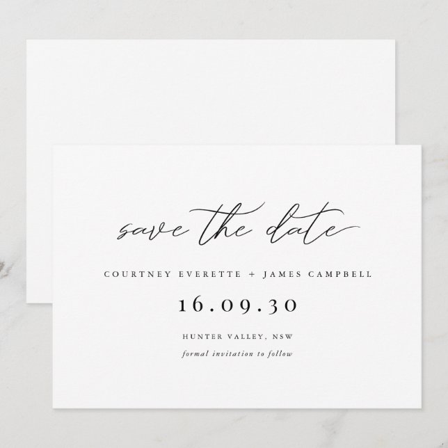 Invitation de sauvegarde de date moderne noir et b (Devant / Derrière)