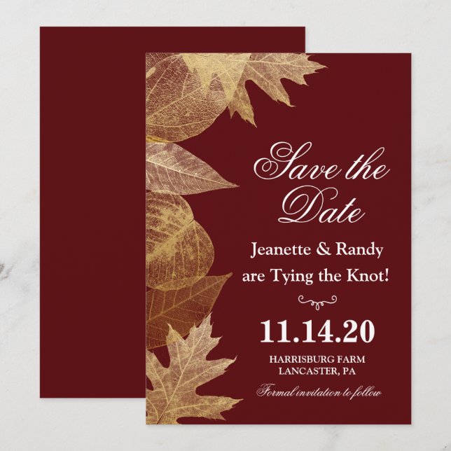 Invitation de sauvegarde de mariage d'automne de T (Devant / Derrière)