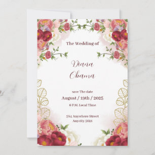 Invitation de sauvegarde florale aquarelle or roug