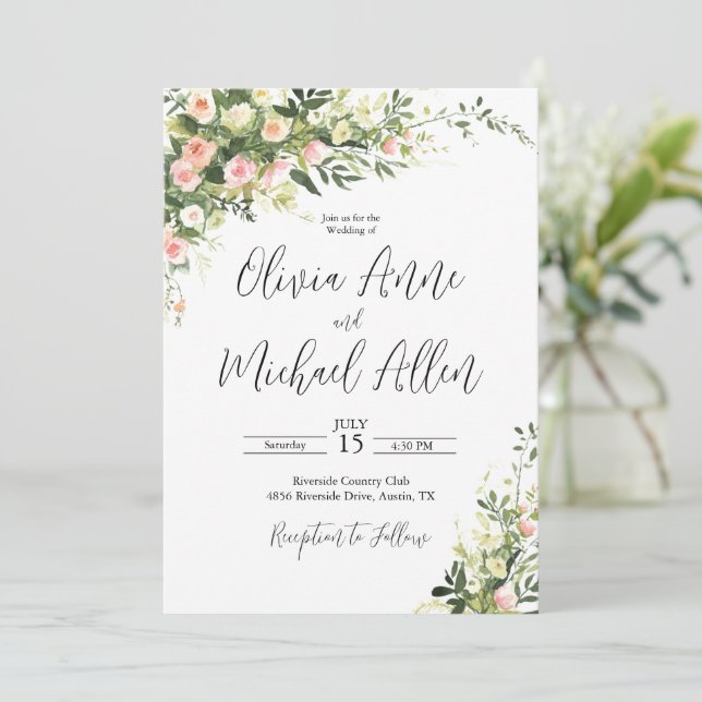 Invitation de script d'aquarelle florale rose (Debout devant)