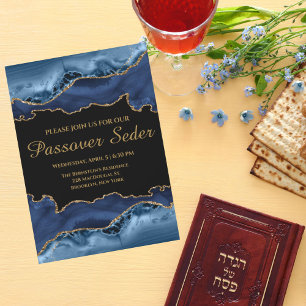 Invitation de Seder de la Pâque en Or Bleu de la M