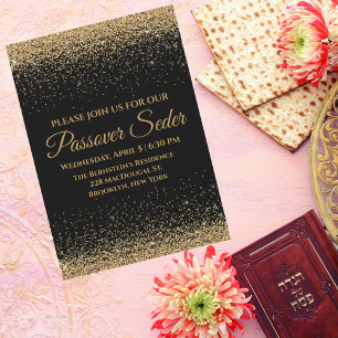 Invitation de séder juif noir et or