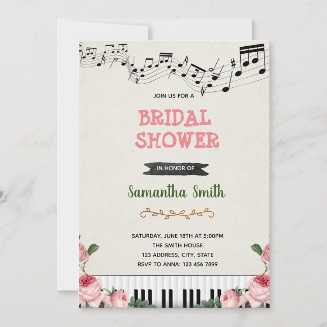 Invitation de shower de mariage note de musique (Devant)