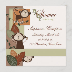 Invitation de singes et de Feuilles Baby showers