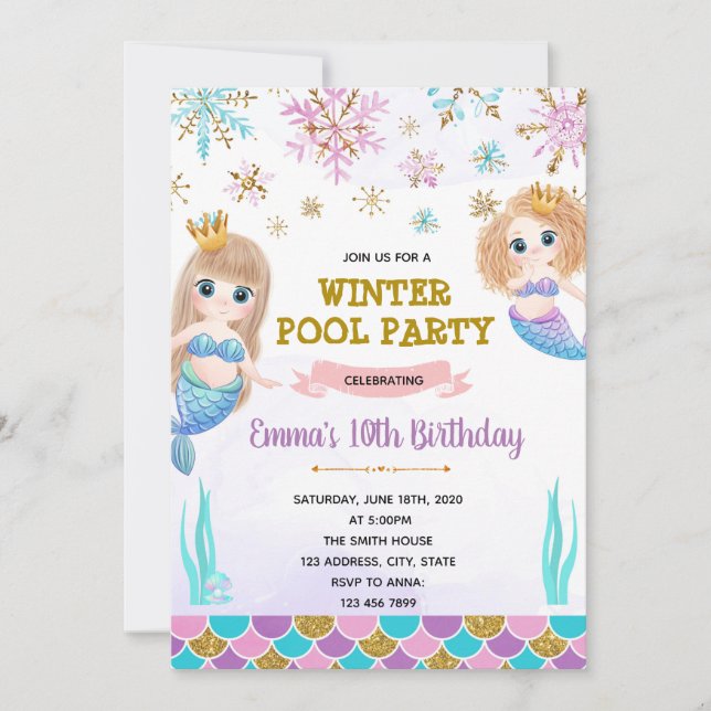Invitation de sirène de piscine d'hiver (Devant)