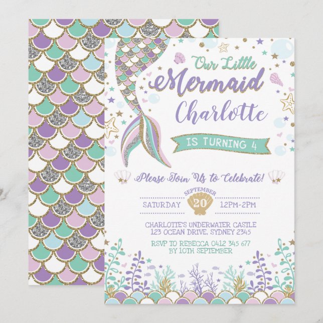 Invitation de sirène sous l'étincelle d'anniversai (Devant / Derrière)