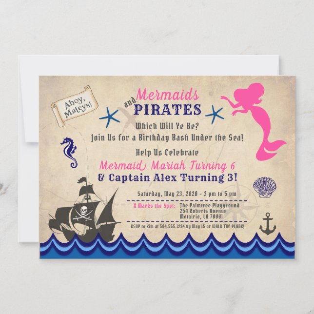 Invitation de sirènes et de pirates, invitation de (Devant)