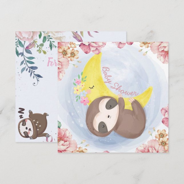 Invitation de Sloth Baby shower (Devant / Derrière)