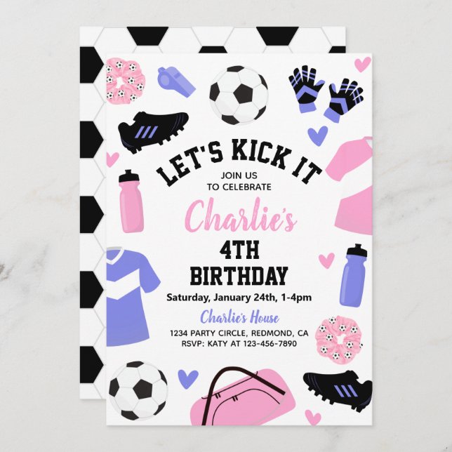 Invitation de soccer rose | Invitations de soccer (Devant / Derrière)