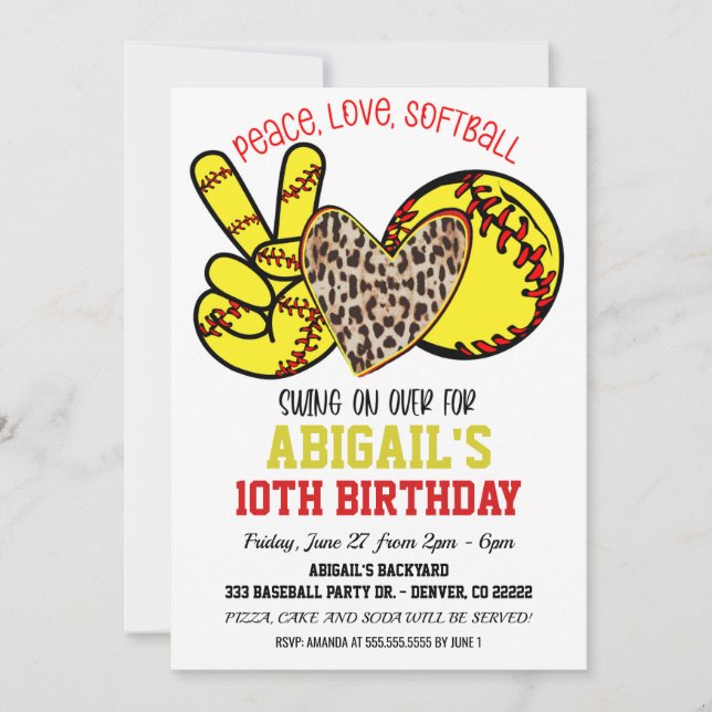 Invitation de softball amour paix (Devant)