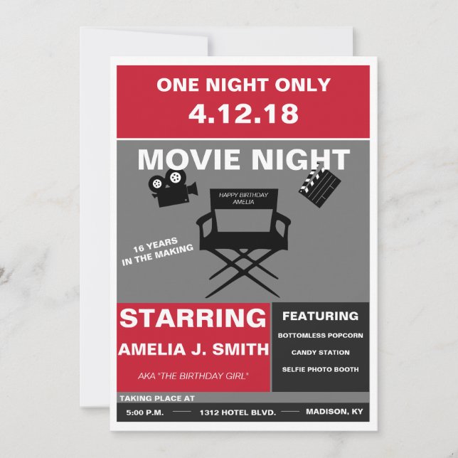 Invitation de soirée cinéma (Devant)