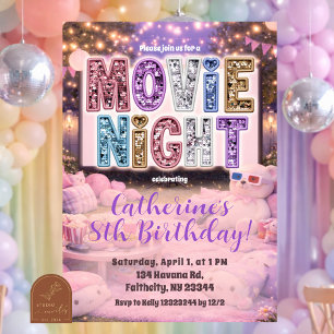 Invitation de soirée cinéma rose violet