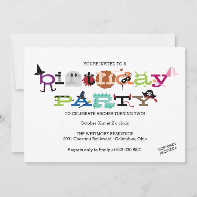 Invitation de soirée costume pour la fête d'annive (Devant)