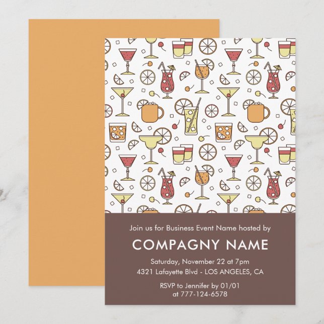 Invitation de soirée d'affaires Motif de cocktails (Devant / Derrière)