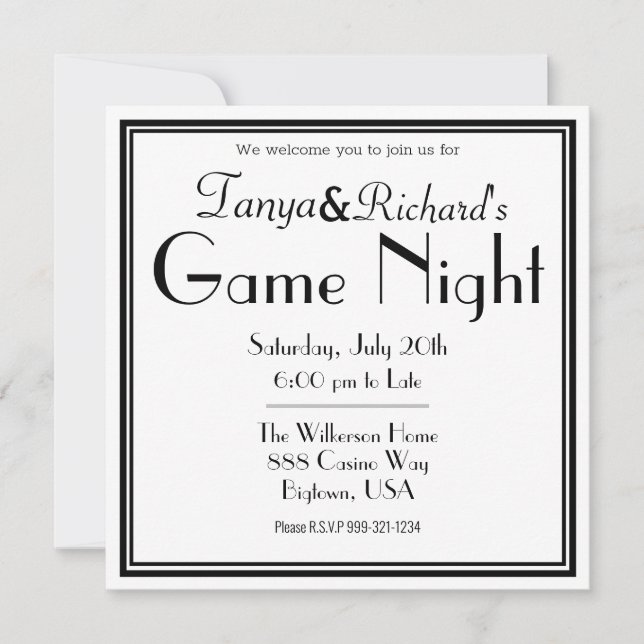 Invitation de soirée de jeu rétro chic (Devant)