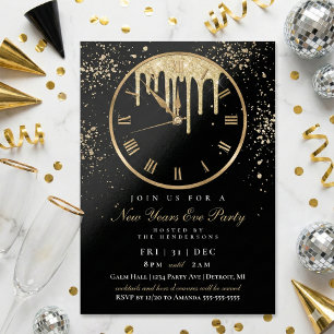 Invitation de soirée du Nouvel An à la horloge élé